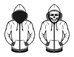 Hoodie with blank face and with skull objects