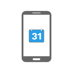 Mobile calendar app. 31 day calendar icon on smartphone screen. Vector.