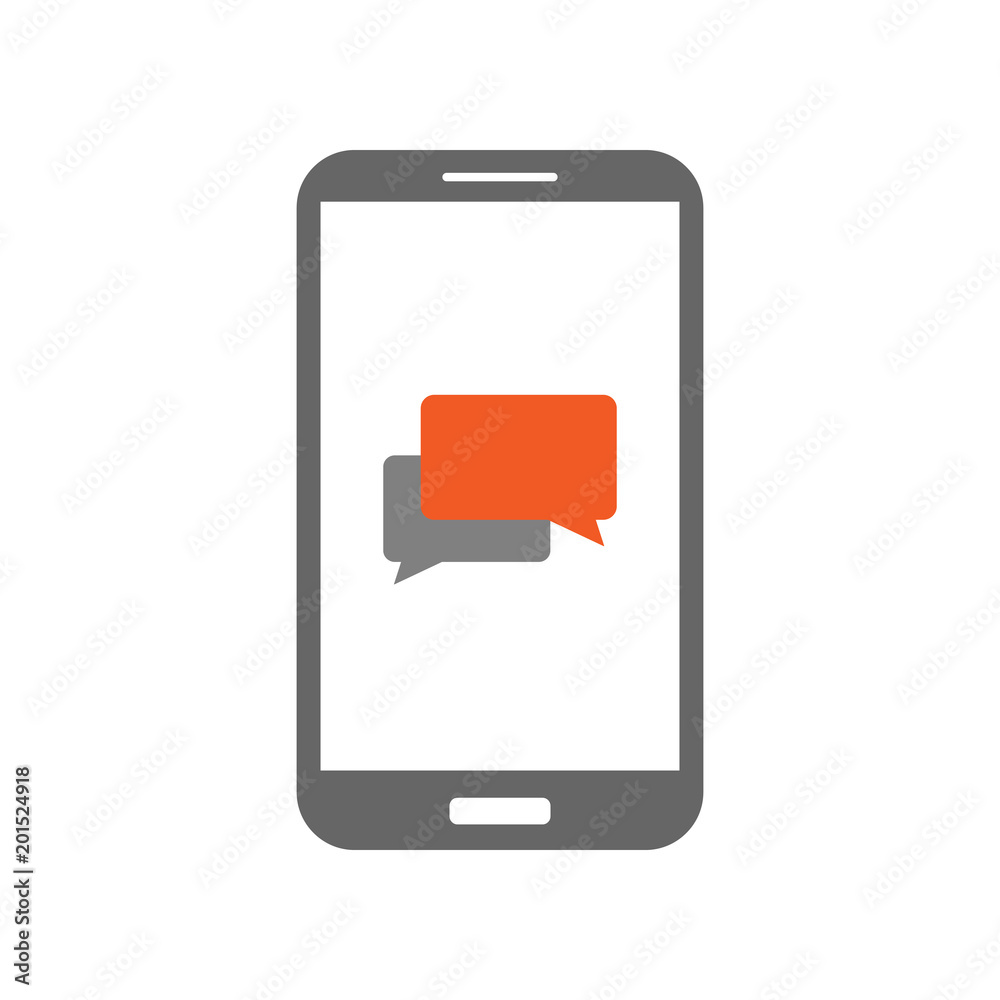 Sticker mobile messenger. speech bubbles on smartphone screen. vector icon.