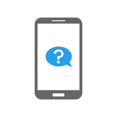 Speech balloon with question mark on smartphone screen. Ask message icon. Vector.