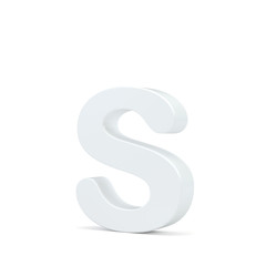 White small letter S isolated on white background. 3d rendering.