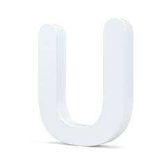 White letter U isolated on white background. 3d rendering.