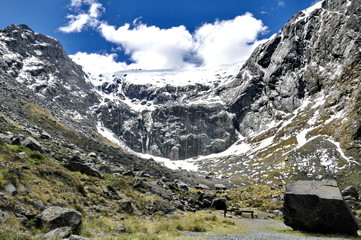 Fototapeta na wymiar Snow-capped Mount Talbot in Fiordland National Park, New Zealand