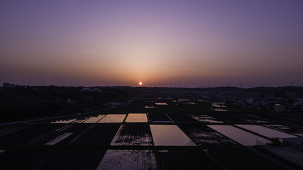  Photo made with a Drone Mavic Pro, sunset with a large plantation of rice, in some street of Toyota Japan