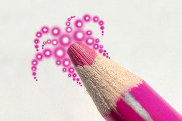Pencil to depict fireworks glowing balls pink geometric abstract pattern