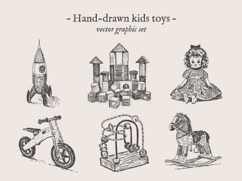 Toys vector hand-drawing set