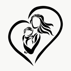 Loving mother and baby in the heart