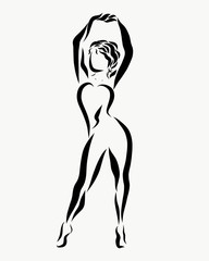 Slender athletic woman, fitness, black lines