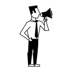 Businessman talking with bullhorn vector illustration graphic design