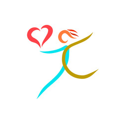 A man running with a heart, several colorful lines