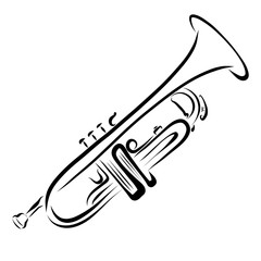 Trumpet, musical instrument, sketch, black lines © YuliaRafael Nazaryan