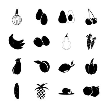 icon Fruits And Vegetables with perishable, cocuber, ananas, viand and melon