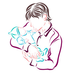 Fototapeta na wymiar Father kisses the hand of a newborn baby