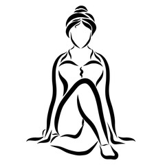 Sporty slender woman, relax, black lines