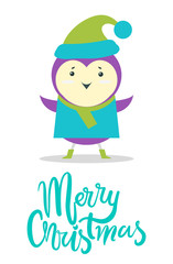 Merry Christmas Greeting Card Small Purple Bird