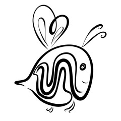 Funny flying bee, creative, black lines