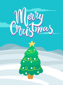 Merry Christmas Pine Tree on Vector Illustration