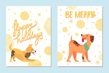 Happy Holidays and Be Merry Postcards with Dogs
