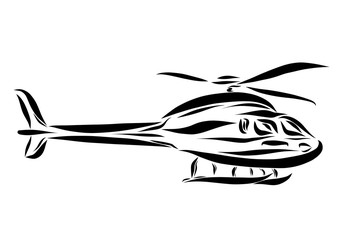 Flying helicopter, smooth black lines