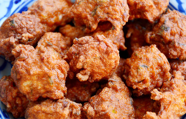 Fried Fish Cakes or Secrets to Thai Cooking ( Thai name is Tod man pla)
Thai menu with fish and red curry