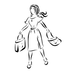 Woman with short hairstyle, comes with bags