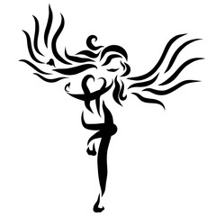 Sensual dance of a winged sports woman
