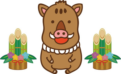 Fototapeta premium イラスト素材: 2019年 年賀状素材 かわいいイノシシ