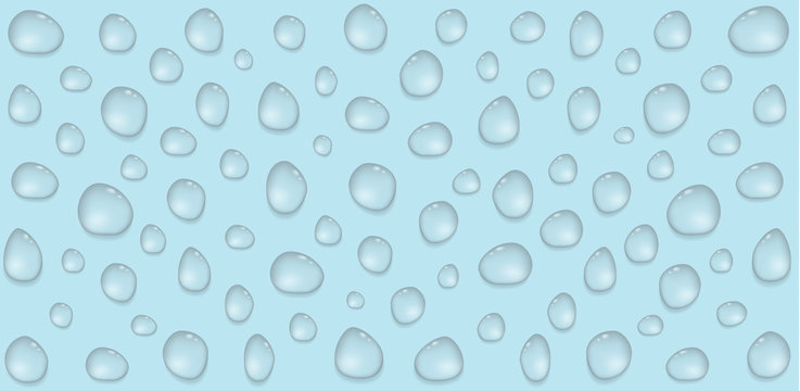 3d realistic water drops on a blue background. Vector illustration