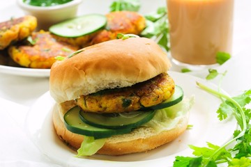  Vegetarian Alu Tikki Burger with potato Patties
