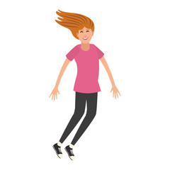 Happy young woman jumping vector illustration graphic design