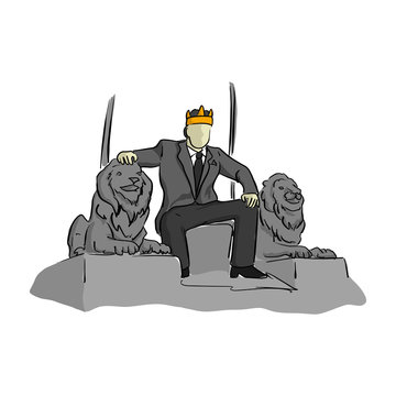 businessman like a king sitting on throne chair vector illustration sketch hand drawn with black lines isolated on white background