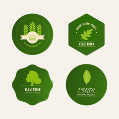 set of natural label and organic banner green color. vegetable and leaf badge design.