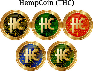 Set of physical golden coin HempCoin (THC)