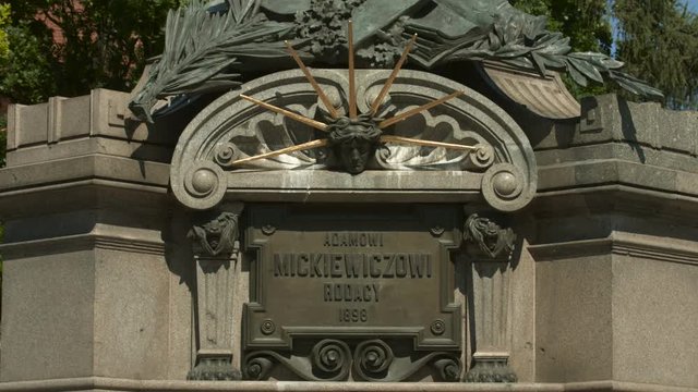 Plaque on the statue of Adam Mickiewicz