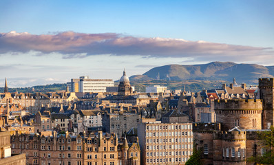 Edinburgh cityscape viewed from Calton Hill Scotland UK