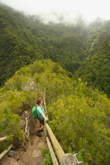 Tourist standing on the view point of Altravesado, island of La Palma, Canary islands