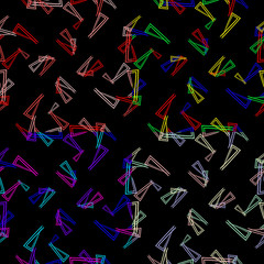 Vector set of patterns from flowing lines and triangles in multi colored tones for fabric or decorations.