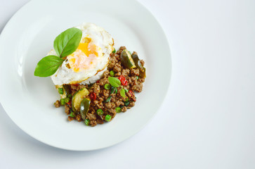 Stir Fried Basil with Pork and Fried egg is Thai street food Pad kra pao is one of Thailand’s most beloved street food