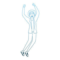 Happy young woman jumping vector illustration graphic design