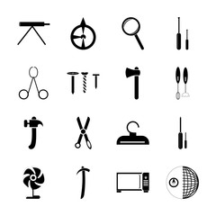 icon Instruments And Tools with repairing tools, settings tools, loupe, accessory and north