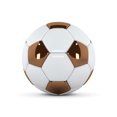 White and Gold soccer ball on white background. Golden 3d football ball