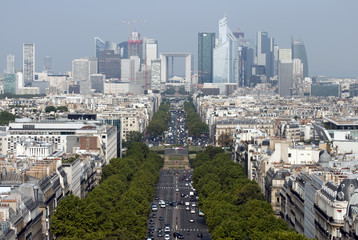 Fototapeta premium La Defense, Paris business district at the end of Avenue Charles de Gaulle.