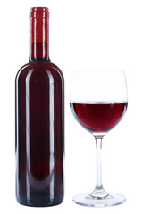 Wine bottle glass alcohol red beverage isolated on white