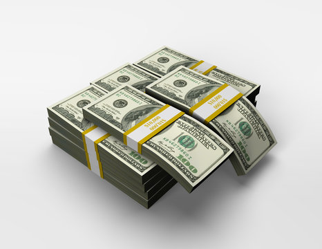 3D Rendered Illustration of a Small Pile of Cash in US Currency $100 Bills