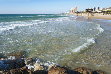beautiful mediterranean beach, Hof HaCarmel, in Haifa in Israel