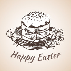 Happy earster isolated hand drawn symbol - flower, eggs, grass.