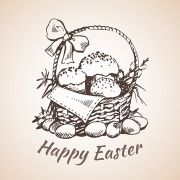 Happy earster isolated hand drawn symbol - flower, eggs, grass.