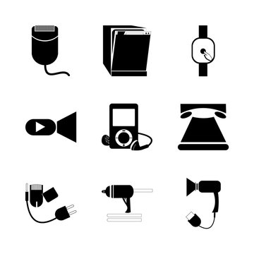icon Technology with female, record, machine, hair dryer and mechanic