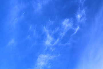 Beautiful blue sky and white cirrus clouds. Background. Landscape.