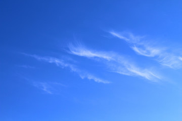 Beautiful blue sky and white cirrus clouds. Background. Landscape.